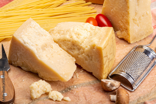 Cheese collection, hard italian cheese, aged parmesan and grana padano cheese