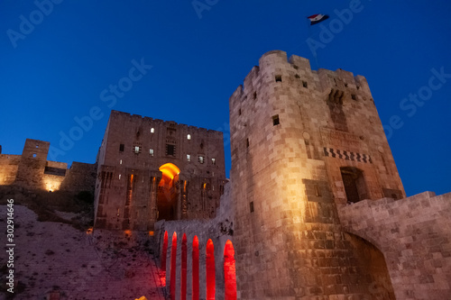 night view for (Citadel of Aleppo) Aleppo Castle in Syria