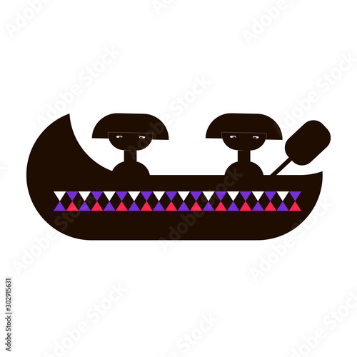 two ethnic people swim in a boat with a paddle. flat illustration vector