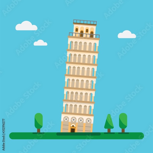 leaning tower of pisa flat illustration design vector