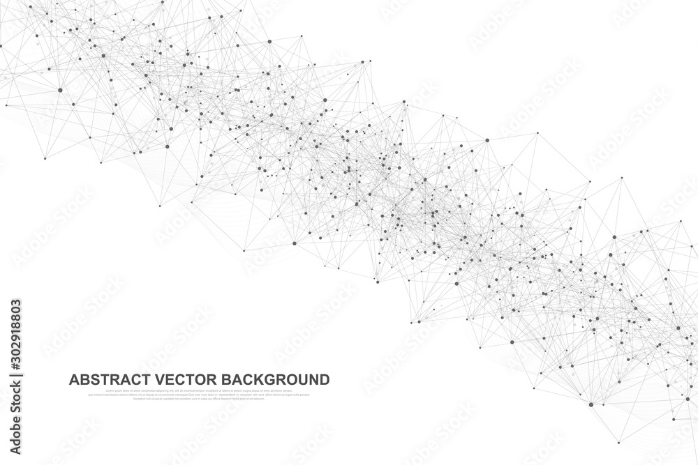 Abstract Big Data visualization digital network connection concept background. Artificial intelligence and engineering technology. Global network, Lines plexus, minimal array. Vector illustration. Abstract Big Data visualization digital network connection concept background. Artificial intelligence and engineering technology. Global network, Lines plexus, minimal array. Vector illustration.