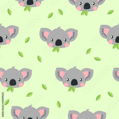 Photography Koala repeat pattern on green background