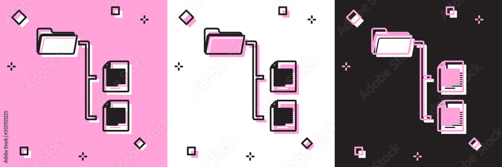 File System Tree Icon Set Folder tree icon isolated on pink and white, black background ...