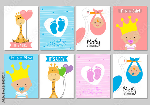 set baby shower cards for girl and boy	