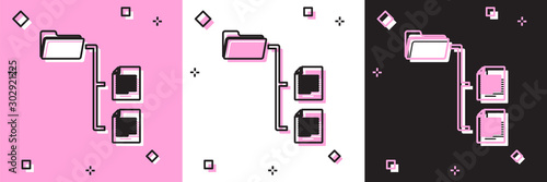 Set Folder tree icon isolated on pink and white, black background. Computer network file folder organization structure flowchart. Vector Illustration