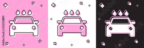 Set Car wash icon isolated on pink and white, black background. Carwash service and water cloud icon. Vector Illustration