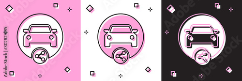 Set Car sharing icon isolated on pink and white, black background. Carsharing sign. Transport renting service concept. Vector Illustration