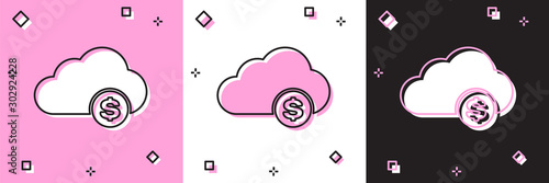 Set Cryptocurrency cloud mining icon isolated on pink and white, black background. Blockchain technology, bitcoin, digital money market, cryptocoin wallet. Vector Illustration
