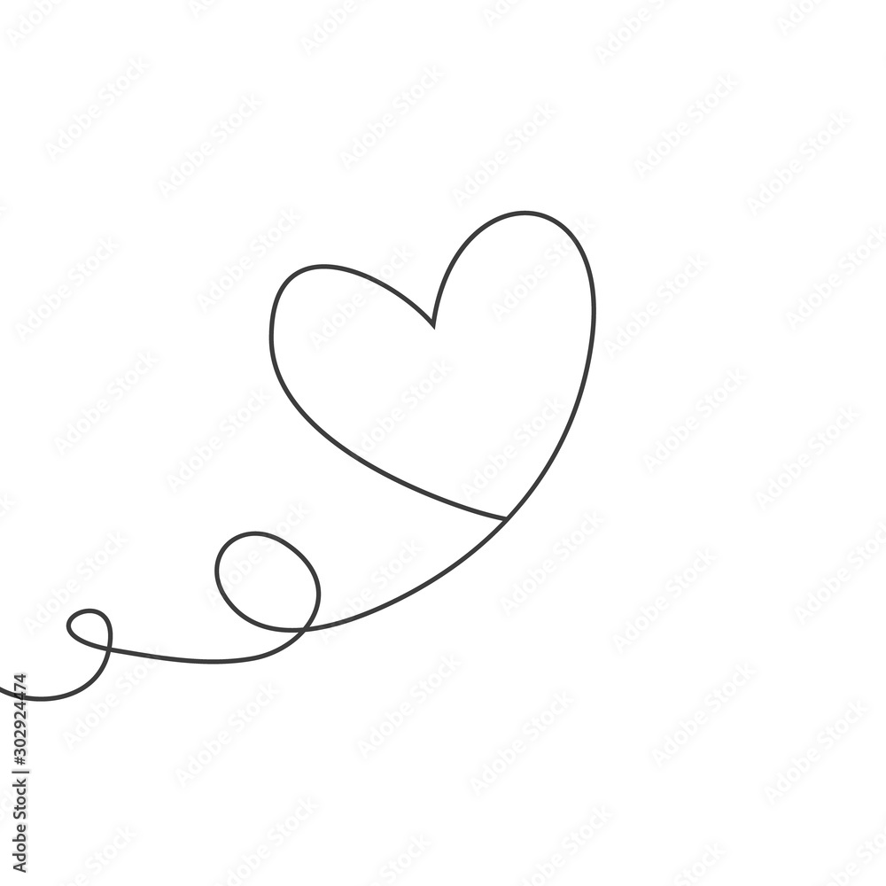 Heart shaped balloon in continuous drawing lines in a flat style in continuous drawing lines. Continuous black line. The work of flat design. Symbol of love and tenderness Heart shaped balloon in continuous drawing lines in a flat style in continuous drawing lines. Continuous black line. The work of flat design. Symbol of love and tenderness