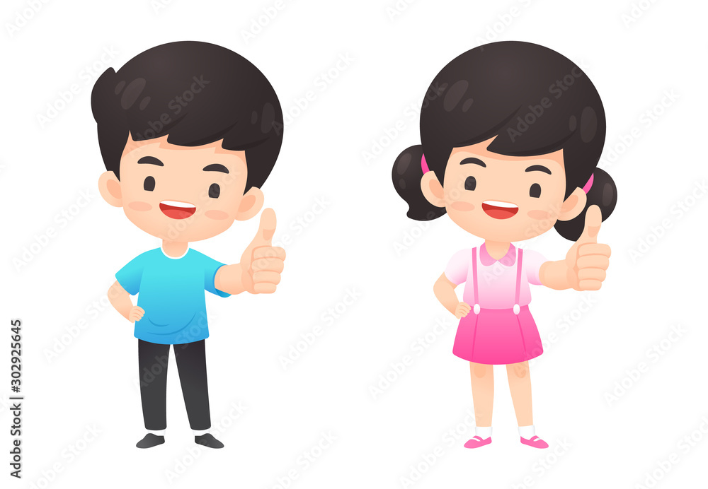 Cute boy and girl show thumb up Cute boy and girl show thumb up