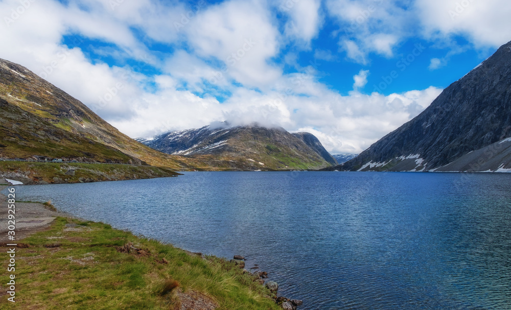 View of the lake Djupvatnet on the way to mount Dalsnibba. July 2019
