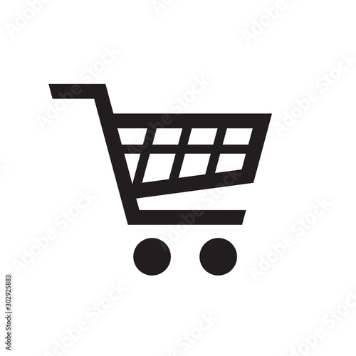 Shopping cart black icon flat design. Trolley supermarket basket isolated vector icon. 