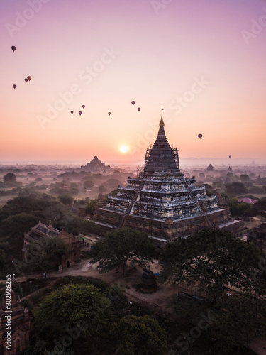 Drone view of Myanmar Bagan Sunrise over the ancient Pagoda ruins  © NEWTRAVELDREAMS