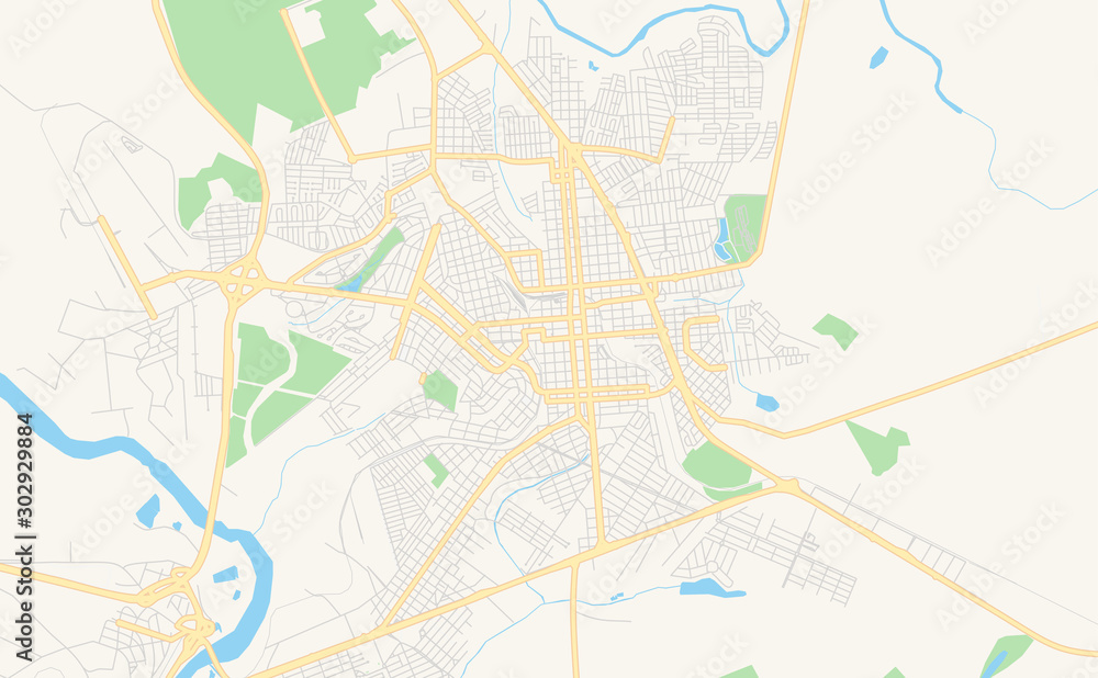 Printable street map of Ourinhos, Brazil