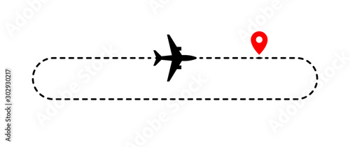 Obraz na płótnie Airplane track to point with dashed line way on white background w salonie