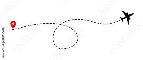 Obraz na płótnie Airplane track to point with dashed line way on white background w salonie