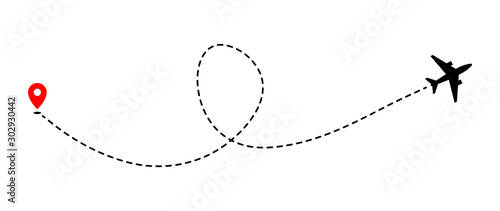 Obraz na płótnie Airplane track to point with dashed line way on white background w salonie