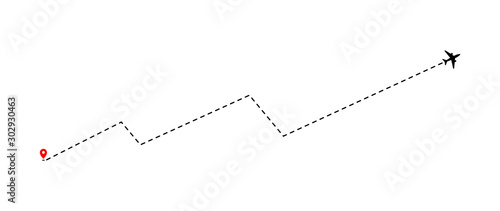 Obraz na płótnie Airplane track to point with dashed line way on white background w salonie