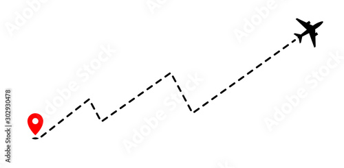 Obraz na płótnie Airplane track to point with dashed line way on white background w salonie