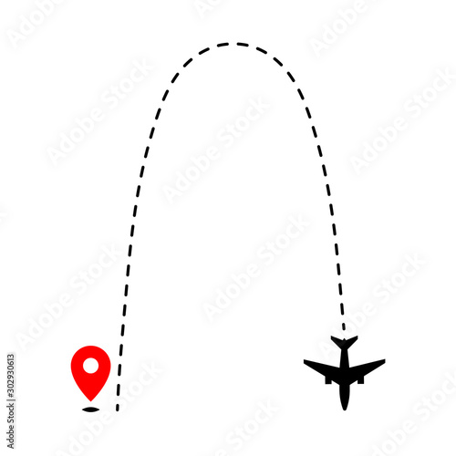 Obraz na płótnie Airplane track to point with dashed line way on white background w salonie