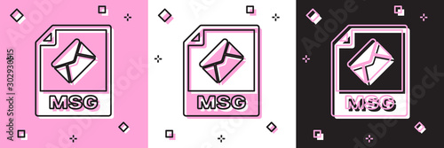 Set MSG file document. Download msg button icon isolated on pink and white, black background. MSG file symbol. Vector Illustration