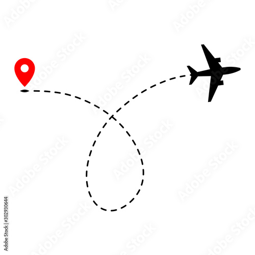 Obraz na płótnie Airplane track to point with dashed line way on white background w salonie