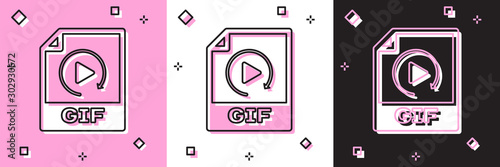 Set GIF file document. Download gif button icon isolated on pink and white, black background. GIF file symbol. Vector Illustration