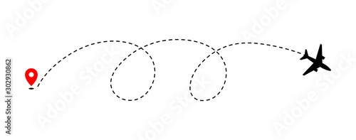Obraz na płótnie Airplane track to point with dashed line way on white background w salonie