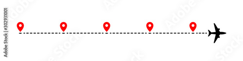 Obraz na płótnie Airplane track to point with dashed line way on white background w salonie
