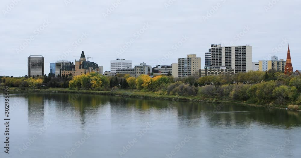 View of South Saskatchewan River in Saskatoon, Canada 4K View of South Saskatchewan River in Saskatoon, Canada 4K