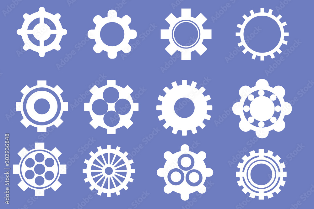 white gear wheel set icons vector,varies shape gear icons,can use mechanical circle ideal art graphics concept,vector art and illustration.