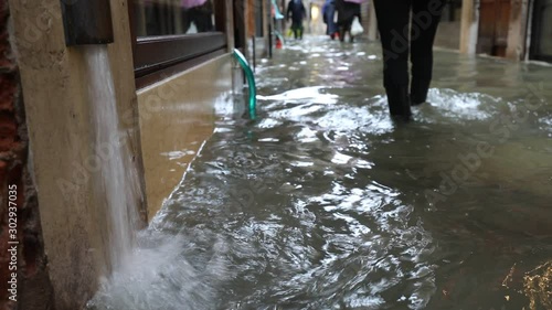 Street called CALLE in italian language of Venice during Flood in Italy