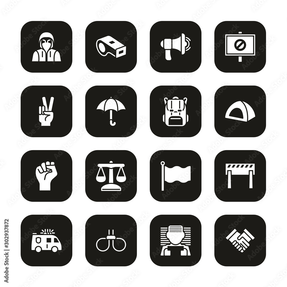 Peaceful Demonstration Icons White On Black Set Peaceful Demonstration Icons White On Black Set
