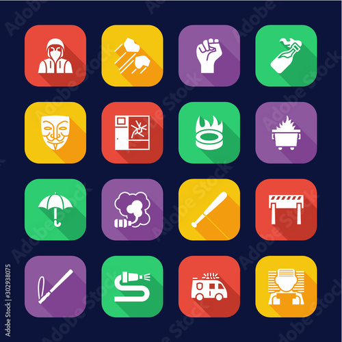 Violent Demonstration Icons Flat Design Set