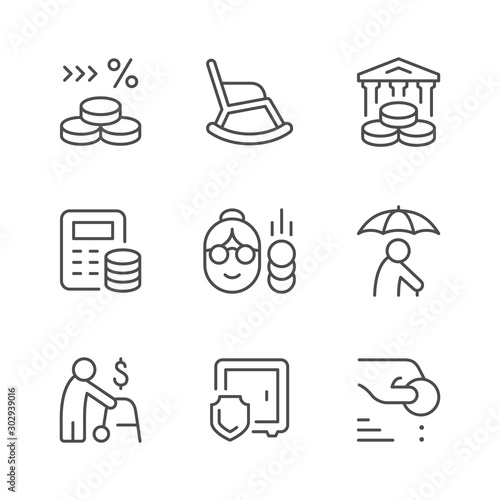 Set line icons of retirement or pension