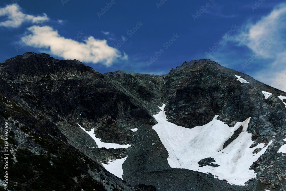 Obraz premium Black mountain with white snow, BC, Canada