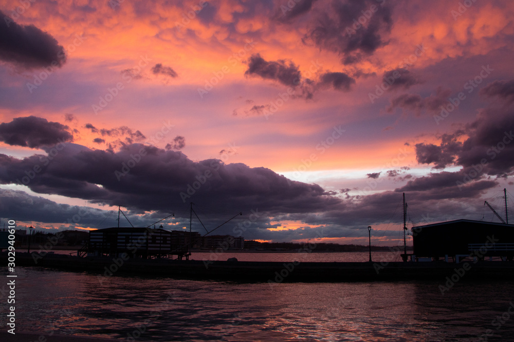 sunset on the sea, cesenatico italy, fisherhouse sunset on the sea, cesenatico italy, fisherhouse