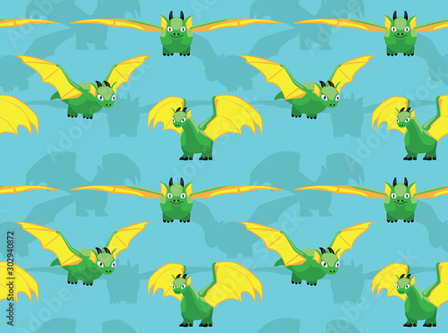 Green Dragon Cartoon Seamless Background Wallpaper-01