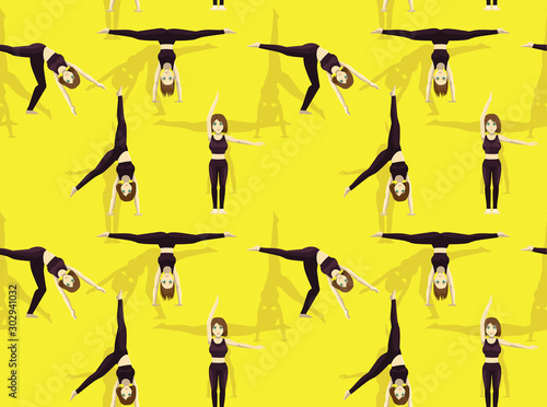 Gymnastic Move Set Cartwheel Cartoon Seamless Background Wallpaper-01