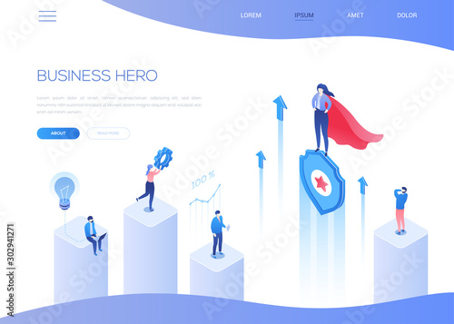 Business hero - modern isometric vector web banner