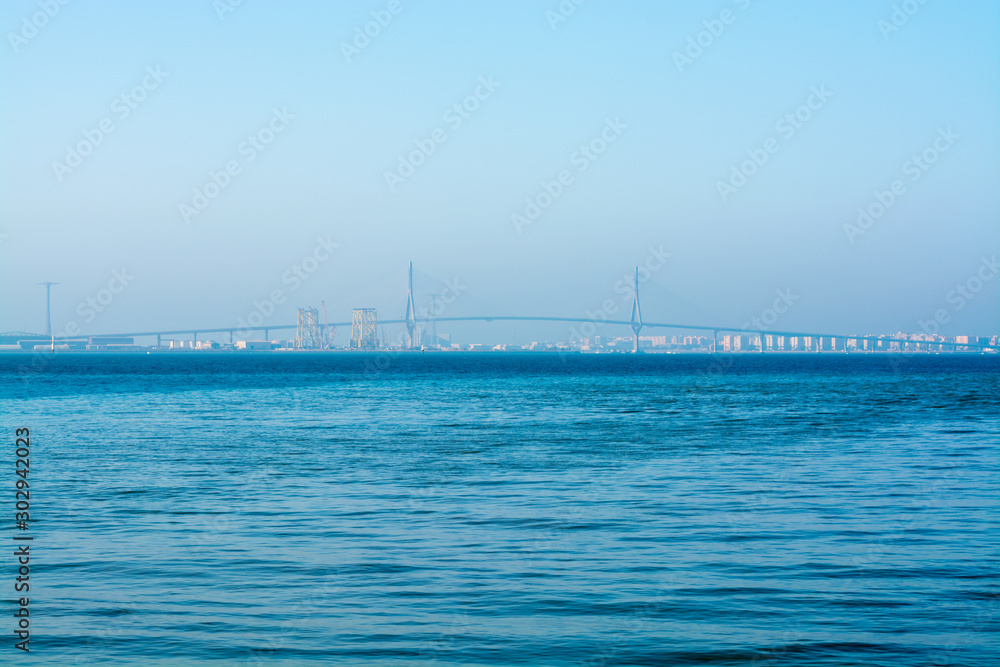 Transportanion in Spain, bridge across Bay of Cadiz, linking Cadiz with Puerto Real in mainland Spain