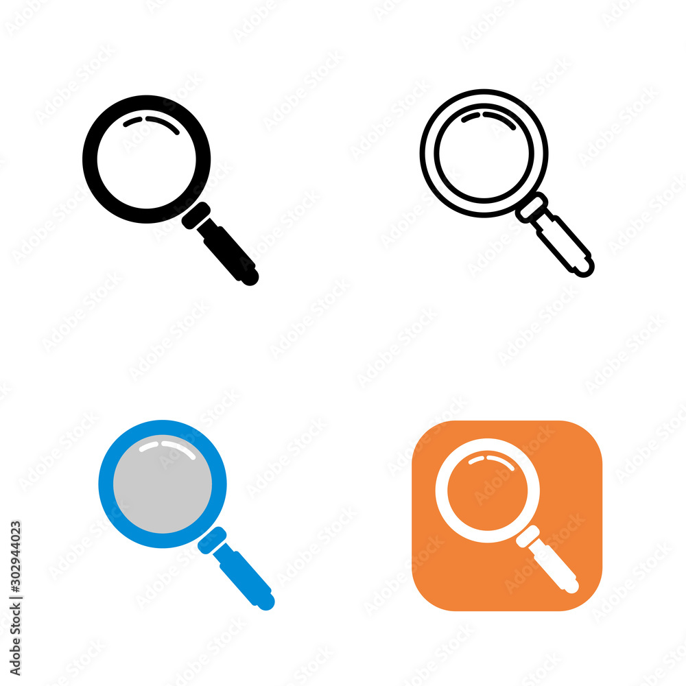 Magnifying glass vector illustration with 4 different style. Search icon Magnifying glass vector illustration with 4 different style. Search icon