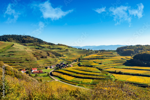 View over Altvogtsburg village Kaiserstuhl in autumn photo