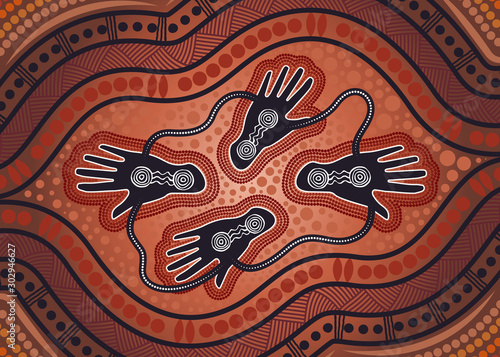Aboriginal dot art vector painting. Friendship and unity concept