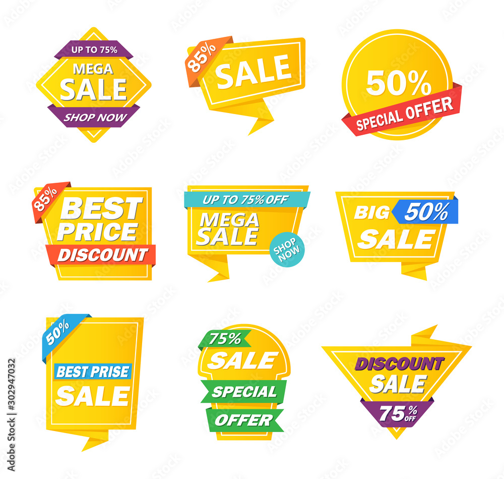 Fototapeta premium Sale tag collection. Special offer, clearance sale, discounts, modern graphic vector illustration.