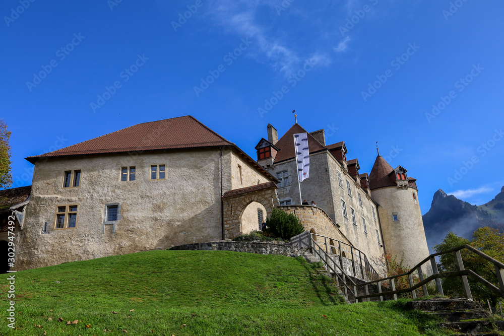 The Gruyeres Castle on the top hill is the most view at fribourg,switzerland