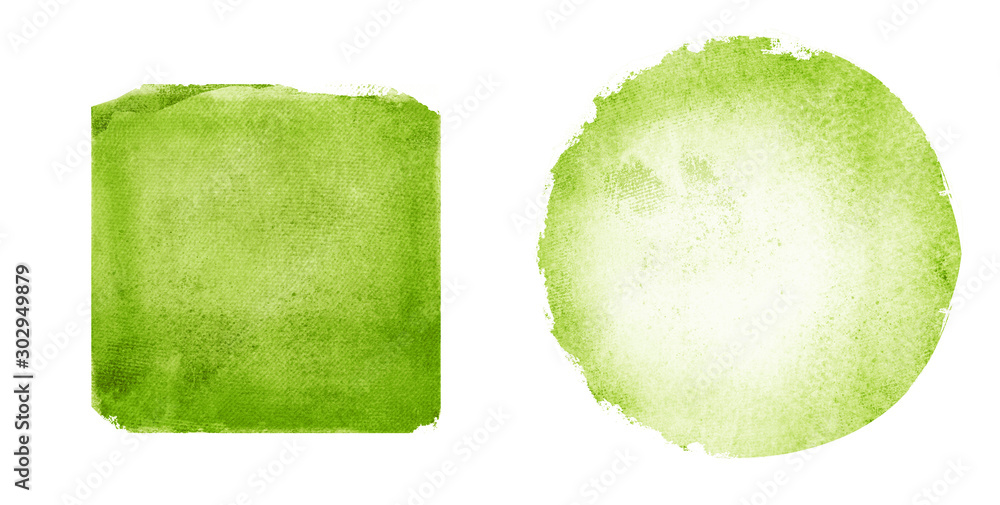 Two watercolor circle and square on white as background - obrazy, fototapety, plakaty 