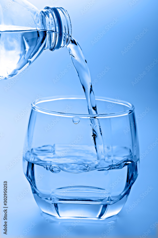 Pouring water from bottle into glass. Pouring water from bottle into glass.