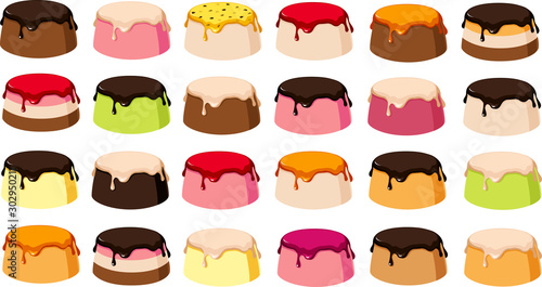 Vector illustration of various cakes, pies or custards