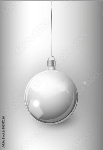Silver Christmas tree toy isolated on a transparent background. Stocking Christmas decorations. Vector object for christmas design, mockup.